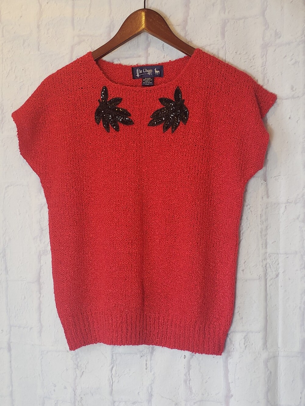 VINTAGE LE CHOIS Sequin Applique Cap Sleeve Sweater Medium